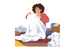 Woman with anxiety holding laundry overwhelmed by chores vec Product Image 1