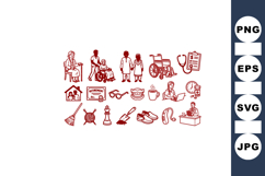 Hand Drawn Elderly Care Icon Set for Healthcare Product Image 1