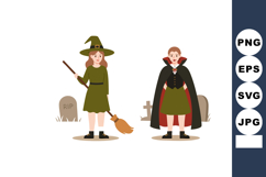 Witch and vampire kids Halloween costumes vector illustratio Product Image 1