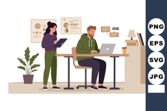 Remote work collaboration with man using laptop and woman wi Product Image 1