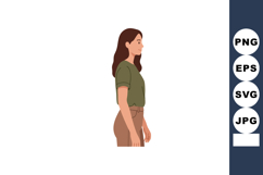 Woman standing sideways with brown hair and casual clothing Product Image 1