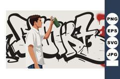 Man spraying graffiti art on wall using spray paint can in u Product Image 1