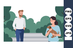 Man and woman with dog in park outdoor scene vector illustra Product Image 1