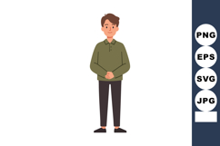 Young man standing with hands clasped wearing green shirt an Product Image 1