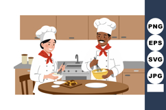 Two professional chefs cooking together in kitchen preparing Product Image 1