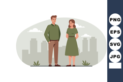 Young man and woman standing in cityscape background casual Product Image 1