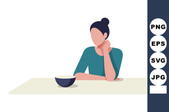 Woman sitting at table with bowl in minimalist style vector Product Image 1