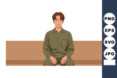 Young man sitting on bench in casual outfit vector illustrat Product Image 1