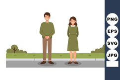 Young Man and Woman Standing Outdoors on Sidewalk Vector Ill Product Image 1
