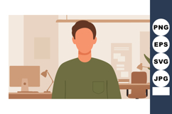 Man in office environment with computer and plant in green s Product Image 1