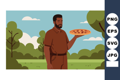 Man delivering pizza outdoors with trees and blue sky backgr Product Image 1