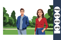Young man and woman standing outdoors in casual clothes with Product Image 1