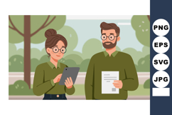 Two People Collaborating Outdoors with Tablet and Document i Product Image 1