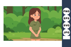 Girl wearing green safari outfit standing in forest backgrou Product Image 1
