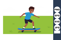 Boy Riding Skateboard on Green Grass Outdoor Activity Sport Product Image 1