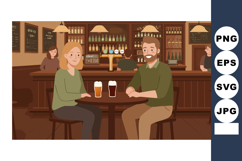 Couple enjoying drinks at cozy pub bar interior vector illus Product Image 1