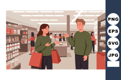 Young couple shopping in supermarket holding shopping bags a Product Image 1