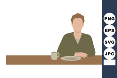 Man Sitting at Table with Cup and Plate Simple Minimalist Ve Product Image 1
