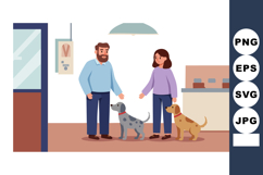 Man and Woman with Two Dogs in Veterinary Clinic Interior Ve Product Image 1