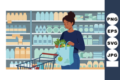 Woman shopping groceries with reusable bag in supermarket ai Product Image 1
