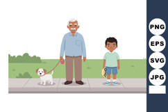 Grandfather walking dog with grandson boy in park vector ill Product Image 1