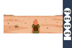Person facing vast desert landscape with dry bushes and oran Product Image 1