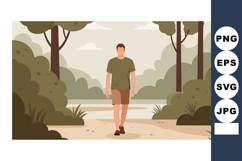 Man walking in green forest landscape with brown shorts and Product Image 1