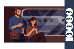 Man and Woman Using Smartphones Inside Airplane with Window Product Image 1
