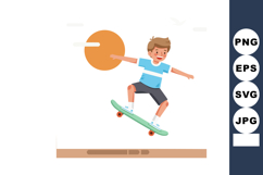 Boy skateboarding jump with orange sun background vector ill Product Image 1