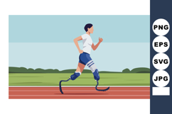 Athlete running with prosthetic legs on track in outdoor spo Product Image 1