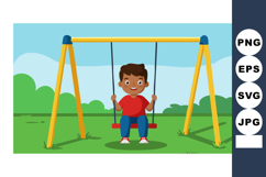 Boy on swing playground equipment enjoying outdoor leisure a Product Image 1