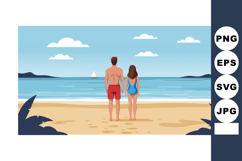 Couple holding hands looking at blue ocean beach landscape w Product Image 1
