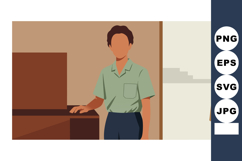 Young man standing indoors near desk wearing green shirt and Product Image 1