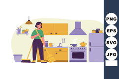 Woman Sweeping Kitchen Floor Cleaning Household Chores Domes Product Image 1