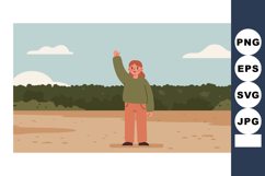 Person standing outdoors waving hand in casual outfit with g Product Image 1