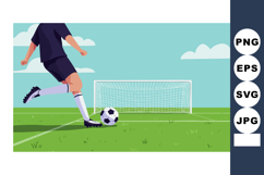 Soccer player kicking ball towards goal on green field vecto Product Image 1