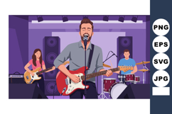 Band performing live music with electric guitars and drums i Product Image 1