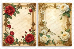 Vintage Junk Journal Pages with Red White Roses Frames Product Image 2