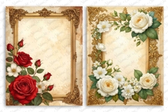 Vintage Junk Journal Pages with Red White Roses Frames Product Image 3