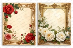 Vintage Junk Journal Pages with Red White Roses Frames Product Image 4