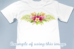 Tropical Flowers Palm leaves bouquet Watercolor Hibiscus PNG Product Image 3