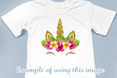 Unicorn face Sublimation Designs Tropical flower golden horn Product Image 2