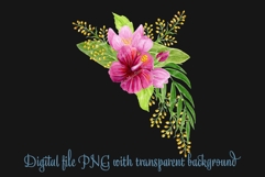 Tropical flowers and palm leaf bouquet Watercolor PNG Product Image 4