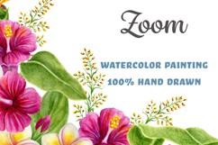 Tropical flowers and leaves frame Watercolor Sublimation PNG Product Image 2