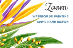 Tropical Flowers Palm leaves bouquet Watercolor Hibiscus PNG Product Image 2