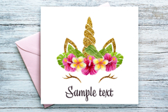 Unicorn face Sublimation Designs Tropical flower golden horn Product Image 5
