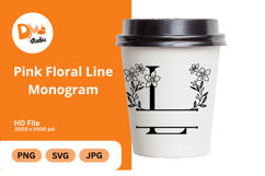 Pink Floral Line Monogram Product Image 1