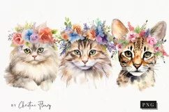 Watercolor Cats with Flower Crowns Clipart | Watercolor Cat Product Image 1