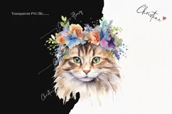 Watercolor Cats with Flower Crowns Clipart | Watercolor Cat Product Image 2