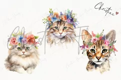 Watercolor Cats with Flower Crowns Clipart | Watercolor Cat Product Image 3